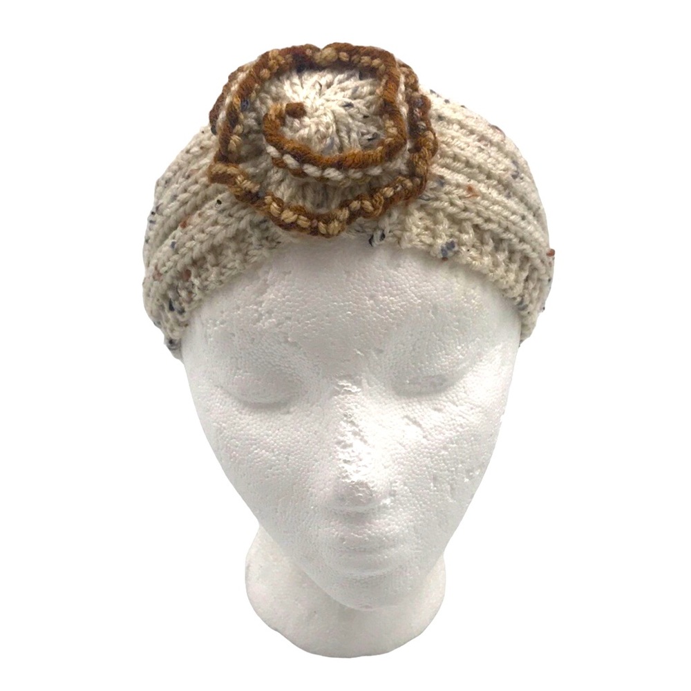 Handmade Cream Knitted Crochet Winter Headband One Size